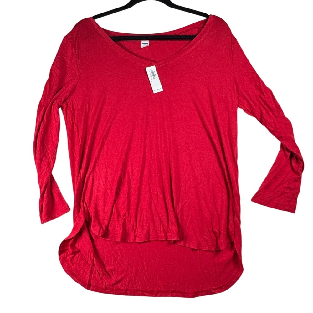 Old Navy LUXE Red Long Sleeve‎ V Neck Tunic Top Womens Size M Layering NWT
